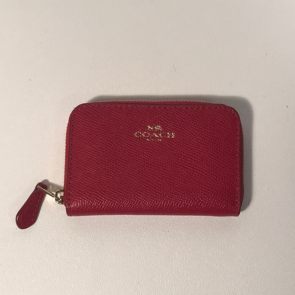 Coach Handbags - Coach Red Coated Leather Micro Zip Closure Pouch
